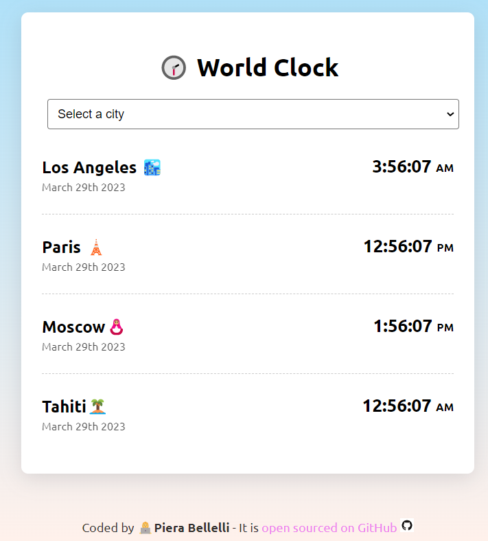 world clock java HTML